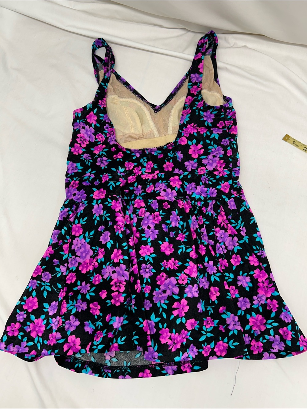 Maxine of Hollywood Black Floral One-Piece Swimsuit Swim Dress Size 14 - Picture 6 of 10